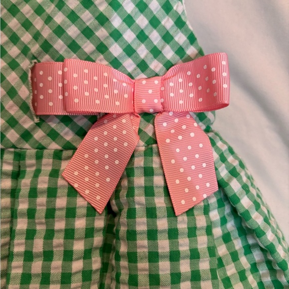 Green Gingham Dress with Pink Bow - Picture 2 of 5